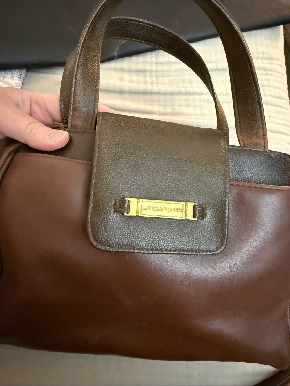 Vintage Liz Claiborne Structured Top Handle Tote Leather Bag in Rich Chocolate